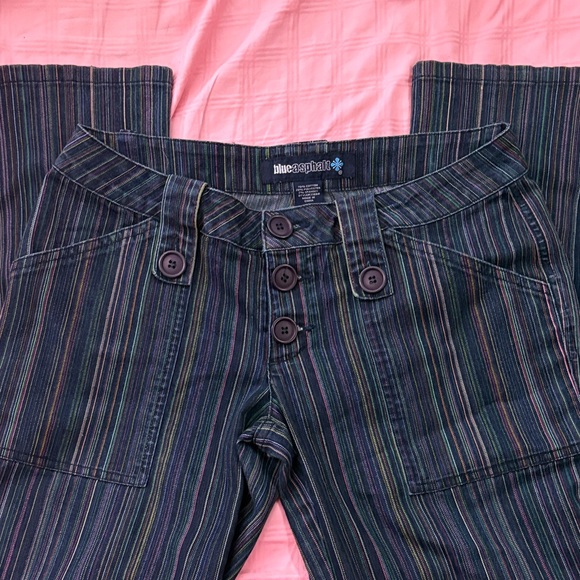 Blue Asphalt Striped Flare Jeans with Button Detail - Picture 1 of 4